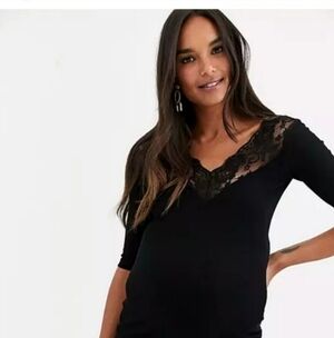 ASOS black lace trim blouse 16